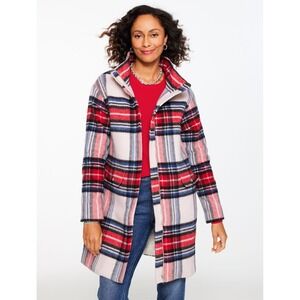 Talbots Wool Blend Stadium Coat size PL Fireside Plaid  NWT $429